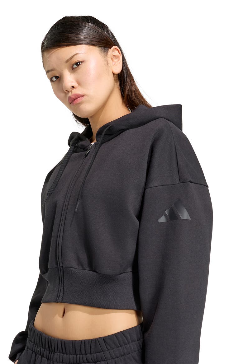 Full Zip Cropped Fleece Hoodie, Alternate, color, BLACK