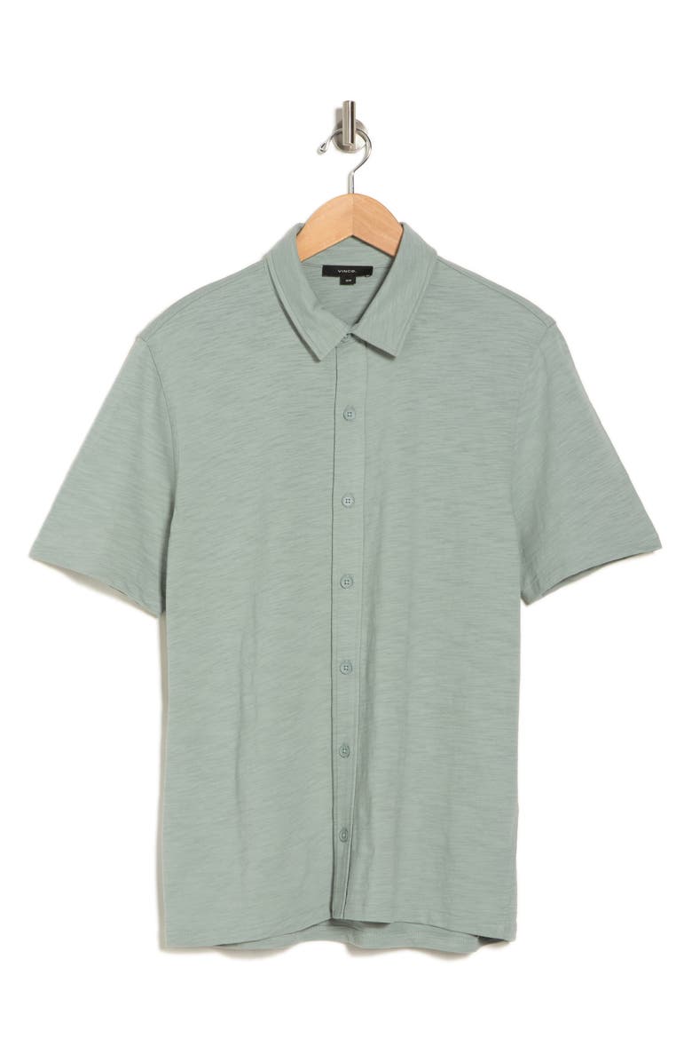 Vince Slub Knit Short Sleeve Cotton Button-Up Shirt, Alternate, color, Poolside