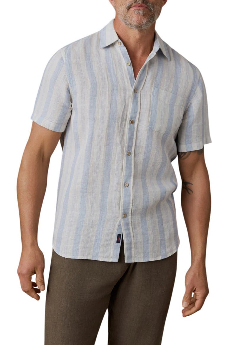 Palma Linen Short Sleeve Button-Up Shirt, Main, color, ISLAND BLUE STRIPE
