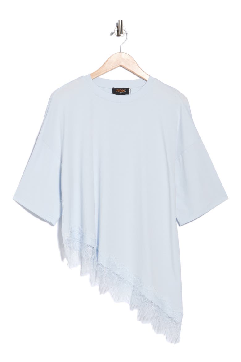 Lace Hem Assymetric Top, Main, color, STEEL BLUE
