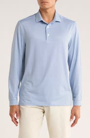 Greg Norman Knotweed Print Long Sleeve Performance Golf Polo