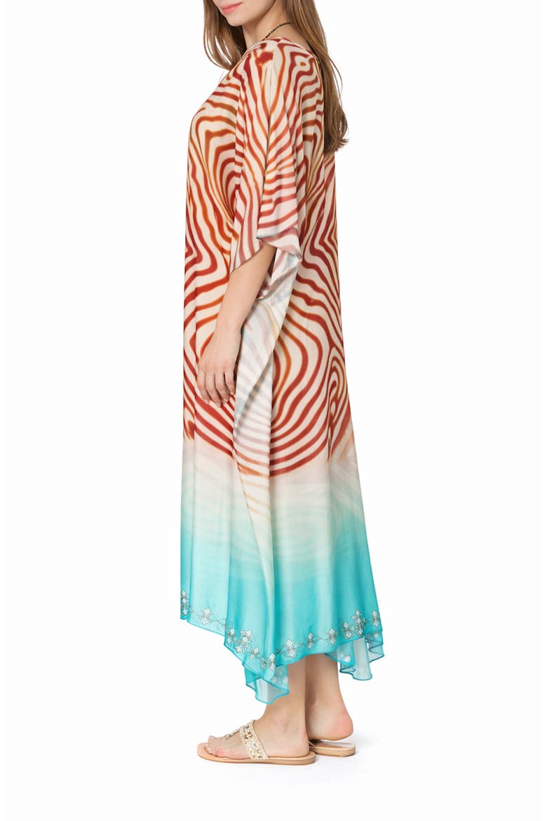 Print V-Neck Maxi Caftan, Alternate, color, BROWN