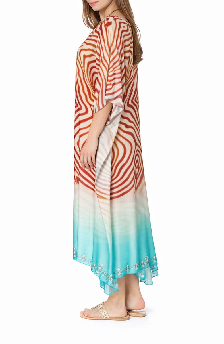 RANEES Print V-Neck Maxi Caftan, Alternate, color, Brown