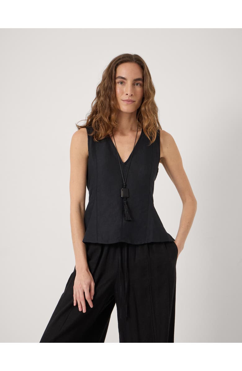 Hush Jose V-Neck Godet Linen Top, Main, color, Black