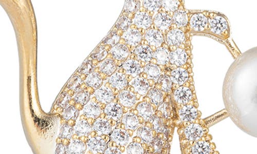 Eye Candy Los Angeles Cubic Zirconia & Faux Pearl Cat Drop Earrings In Gold