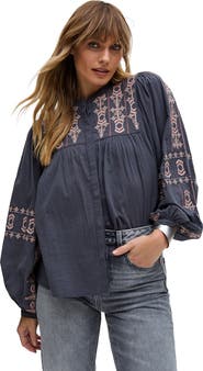 Raffya Demi Embroidered Ballon Sleeve Shirt
