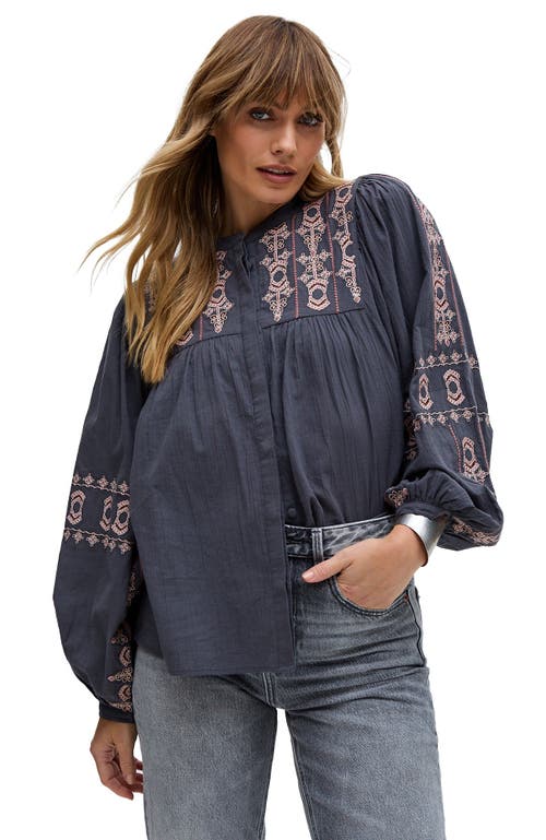 Raffya Demi Embroidered Ballon Sleeve Shirt in Grey  product