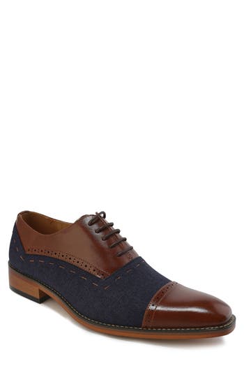 Gino Vitale Cap Toe Oxford In Brown/blue