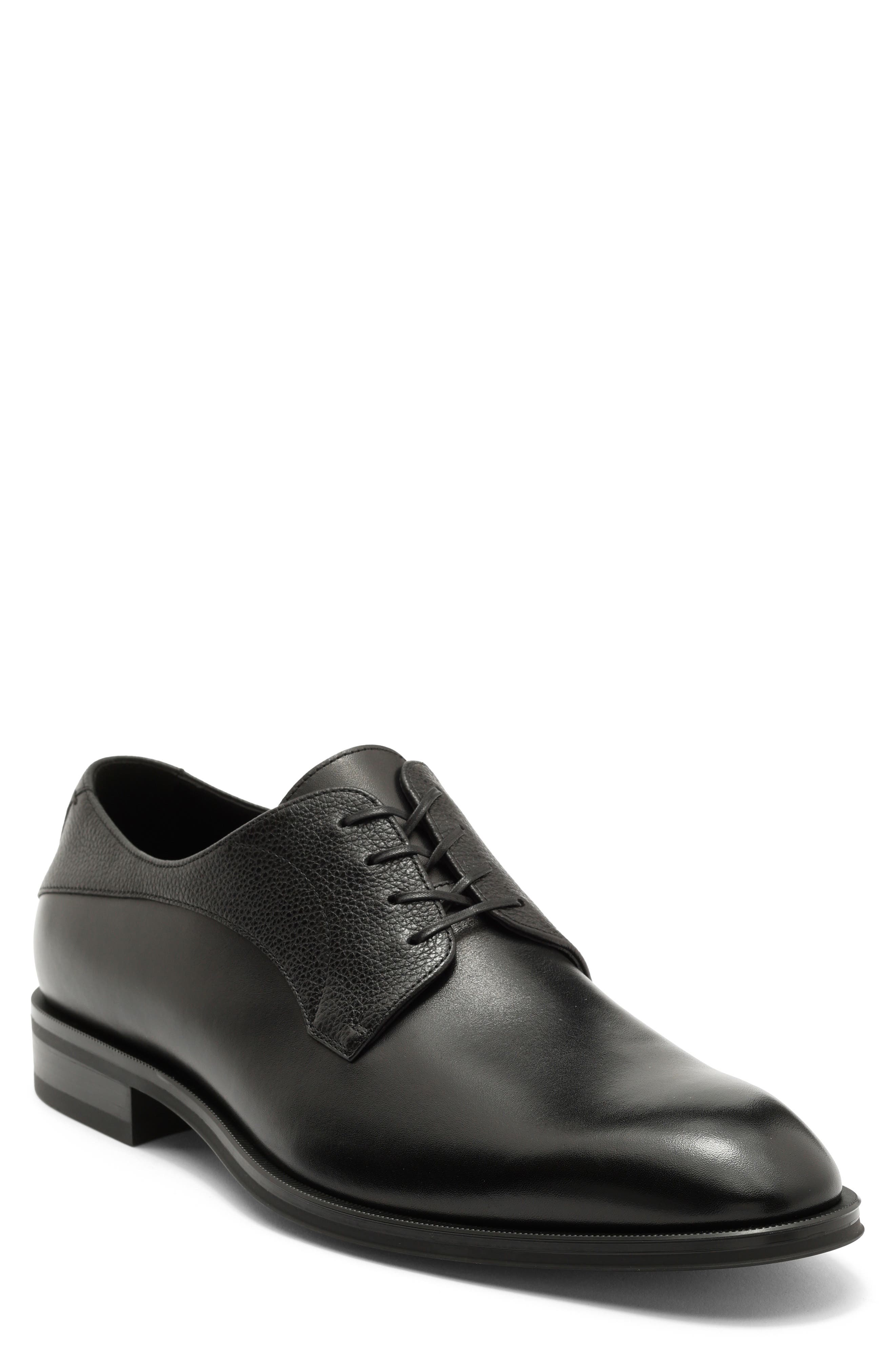 BOSS Derrek Mixed Finish Plain Toe Derby, Main, color, Black