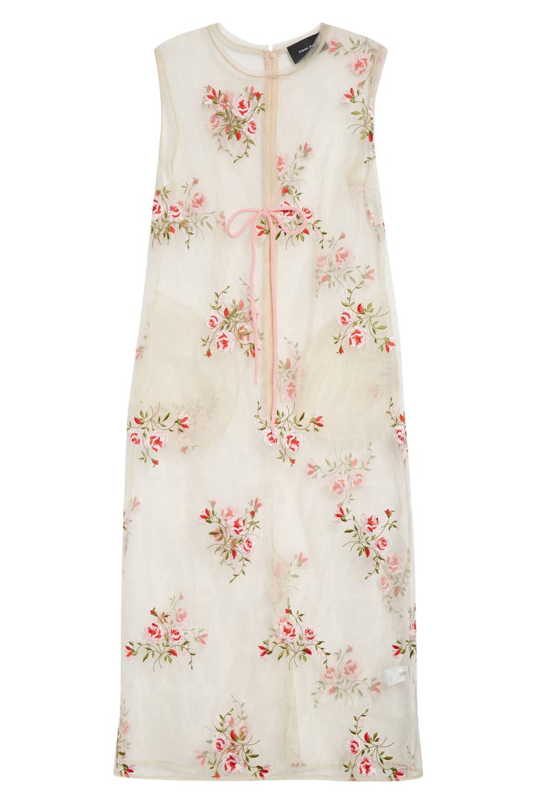 Floral Embroidered Frayed Organza Column Dress, Alternate, color, NUDE FLORAL/ PINK