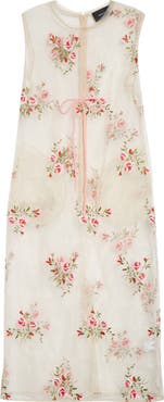 Simone Rocha Floral Embroidered Frayed Organza Column Dress
