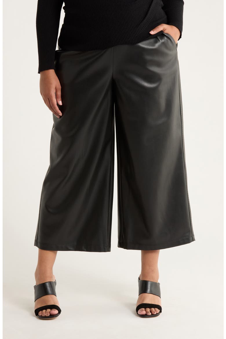 Crop Wide Leg Faux Leather Pants, Main, color, BLACK