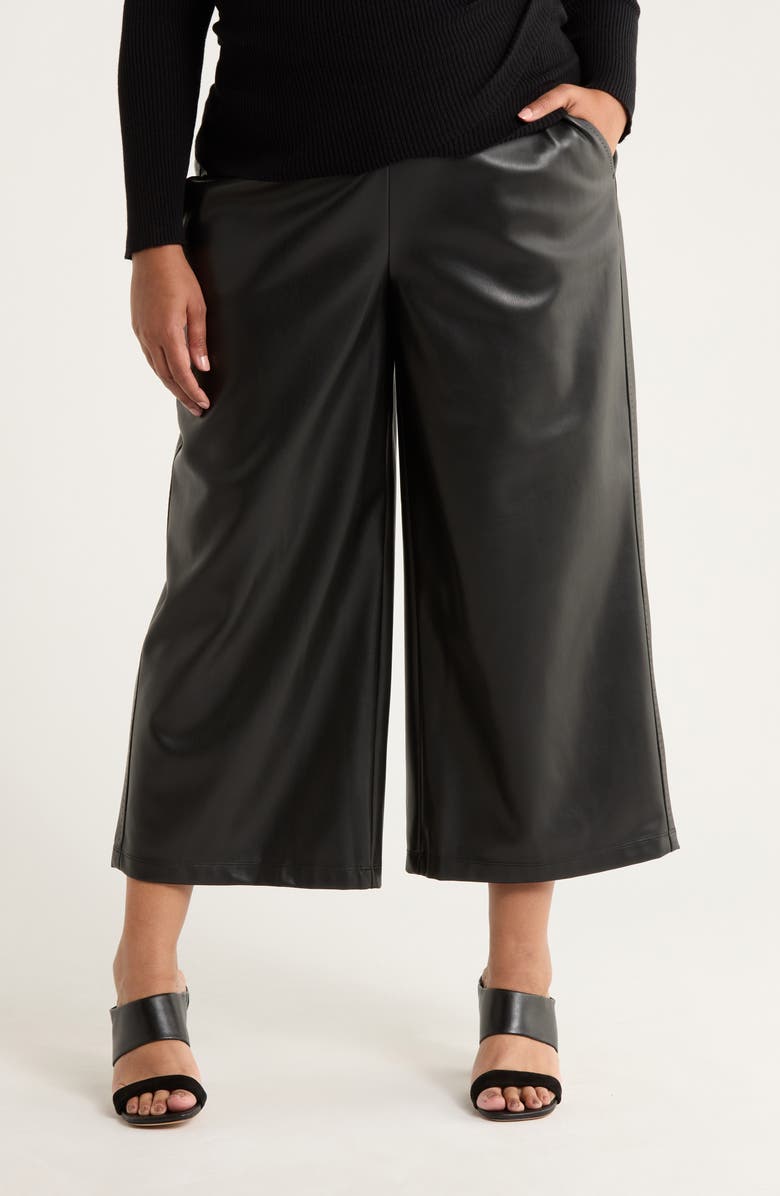 MAX STUDIO Crop Wide Leg Faux Leather Pants, Main, color, Black