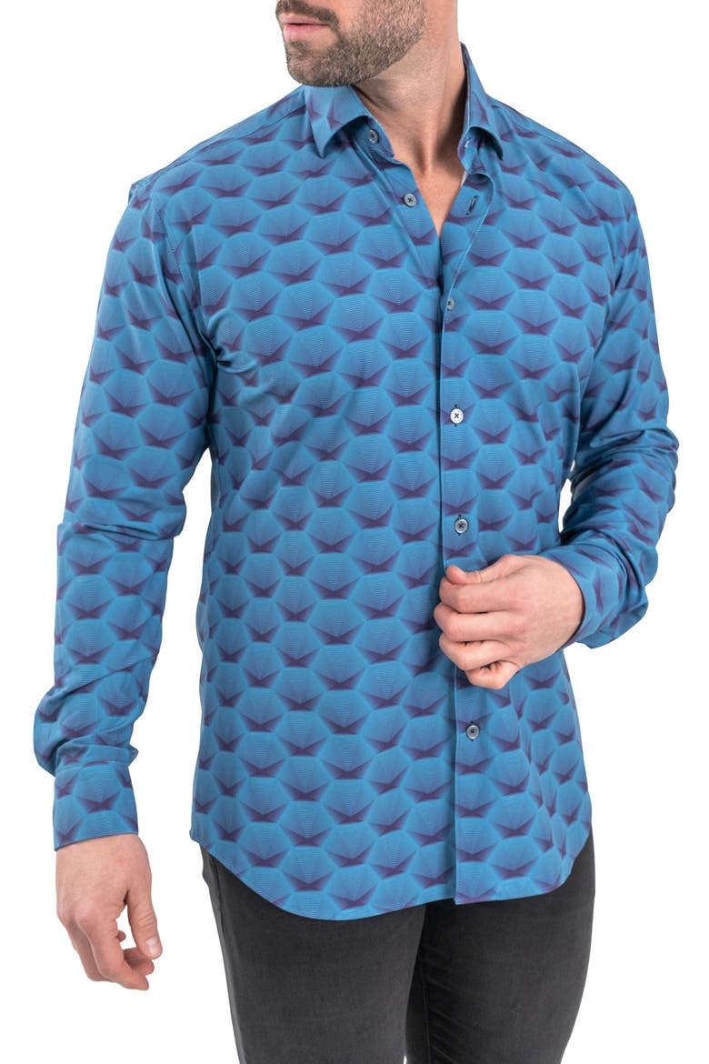 Einstein Stretch Horizon Button-Up Shirt, Alternate, color, BLUE
