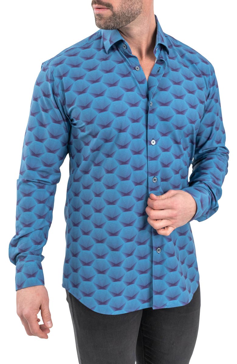 Maceoo Einstein Stretch Horizon Button-Up Shirt, Alternate, color, Blue