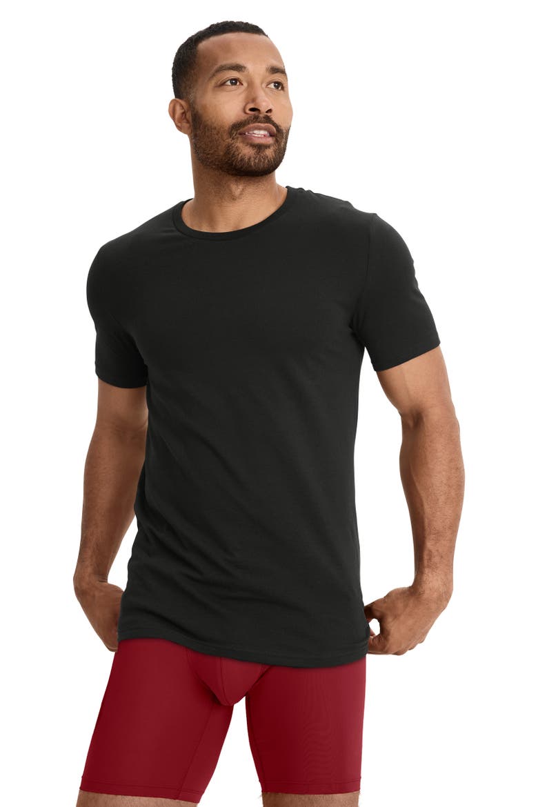 Mens Cotton Stretch Crew Neck Undershirt - 3 Pack, Alternate, color, Black