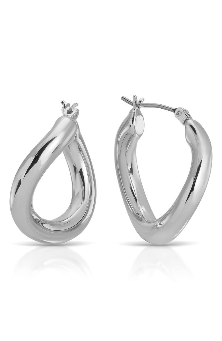 Ettika Curved Classic Hoop Earrings, Main, color, Silver