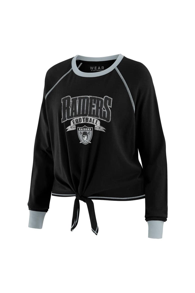 Women's WEAR by Erin Andrews Black/Gray Las Vegas Raiders Tie-Front Long Sleeve Top, Alternate, color, Black