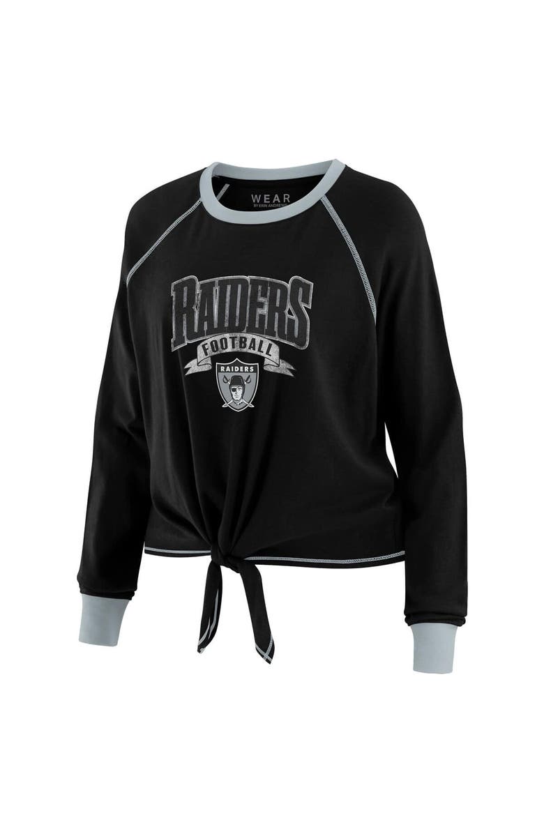 WEAR by Erin Andrews Women's WEAR by Erin Andrews Black/Gray Las Vegas Raiders Tie-Front Long Sleeve Top, Alternate, color, Black