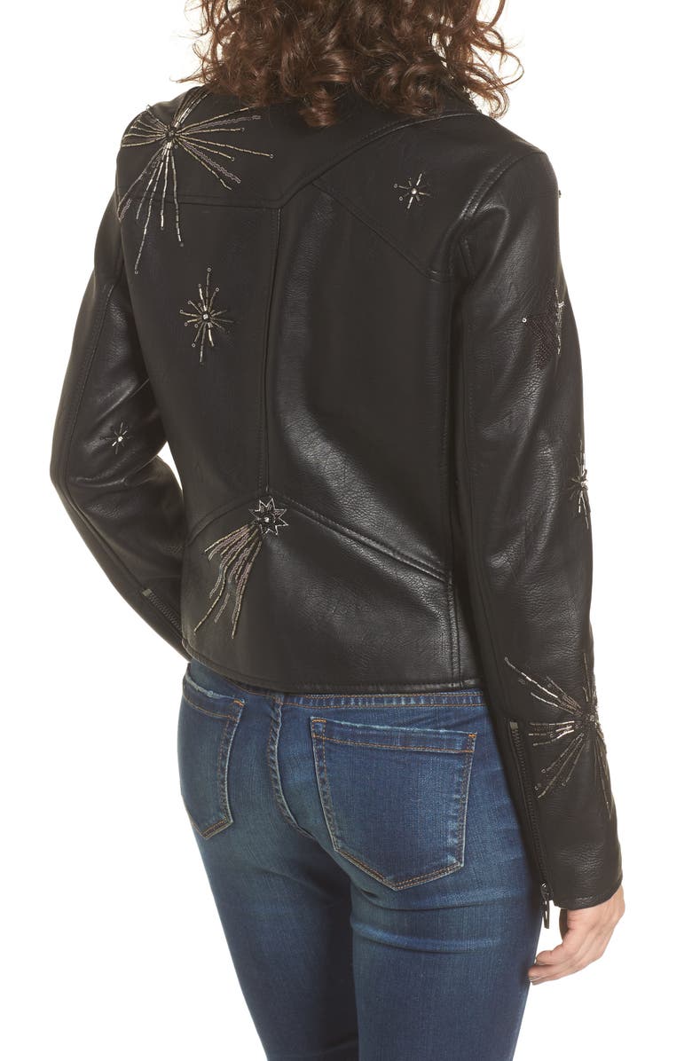 BLANKNYC Embellished Faux Leather Moto Jacket, Alternate, color, Star Struck