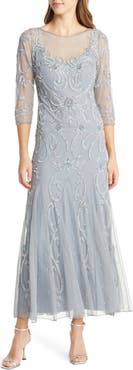 Pisarro Nights Beaded Illusion Neck Gown