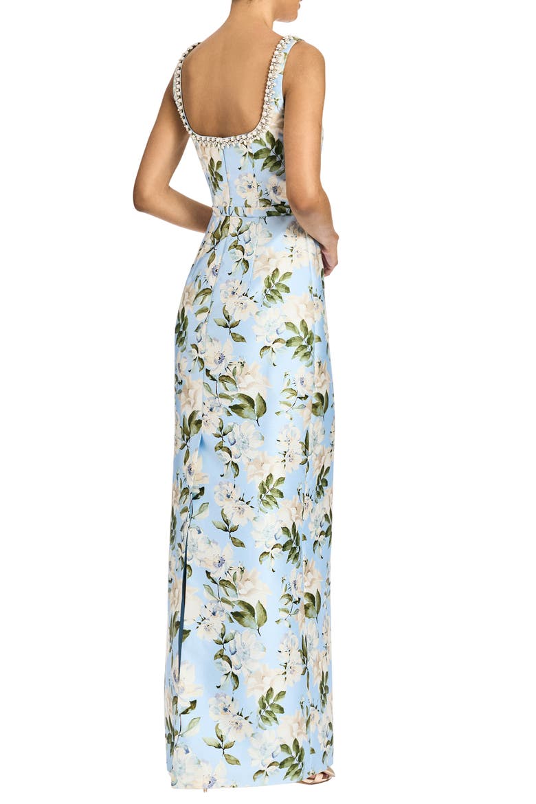 Lana Floral Stretch Mikado Gown, Alternate, color, SKY CAMELLIA