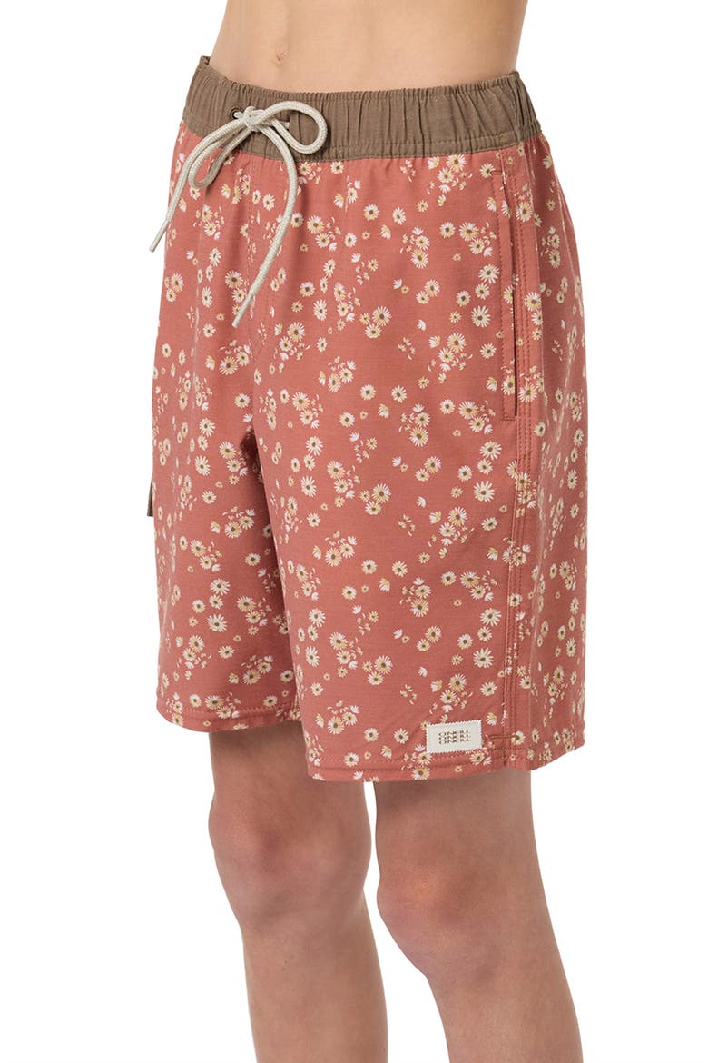 Kids' Hermosa Retro Swim Trunks, Alternate, color, CHUTNEY