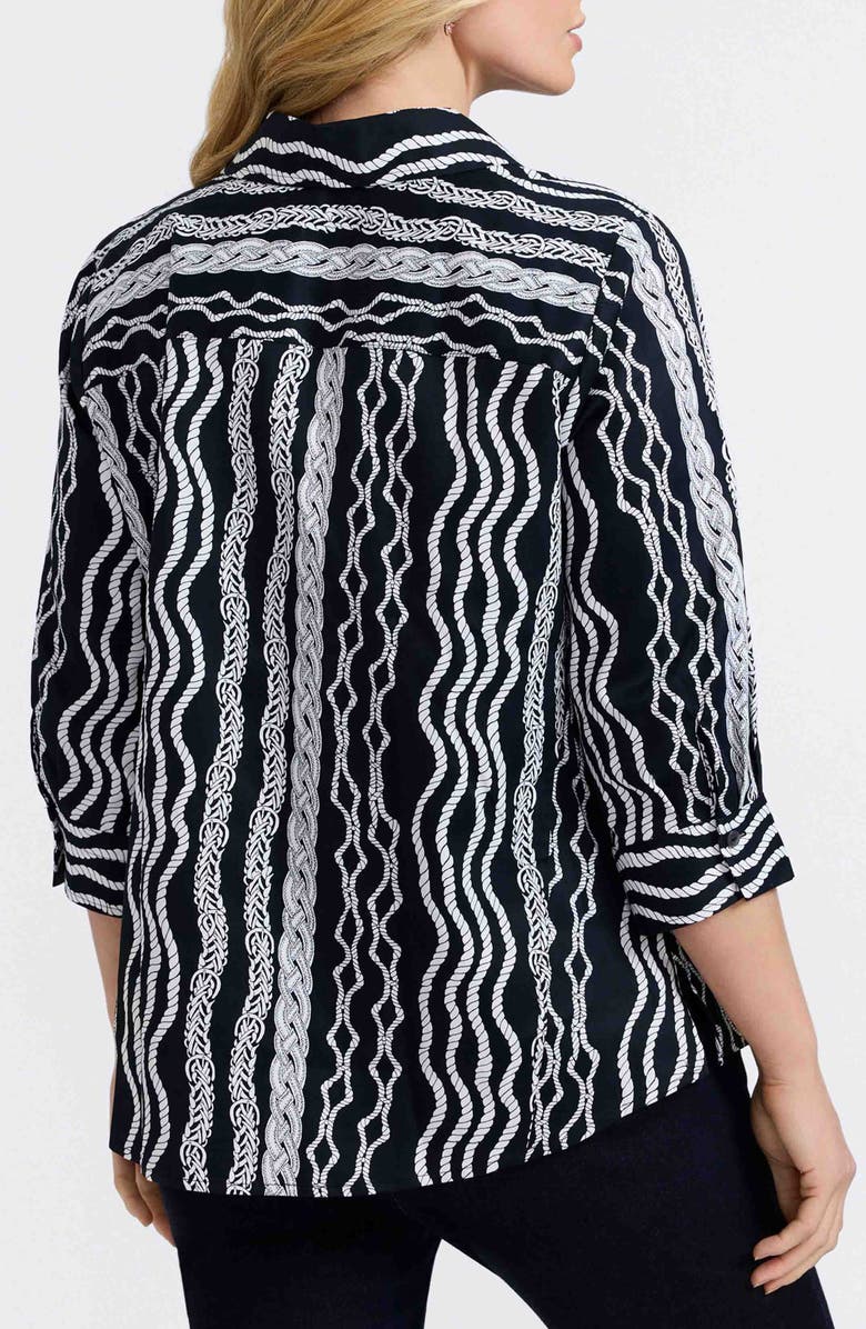 Foxcroft Paityn Braid Print Cotton Button-Up Shirt, Alternate, color, Black/ White