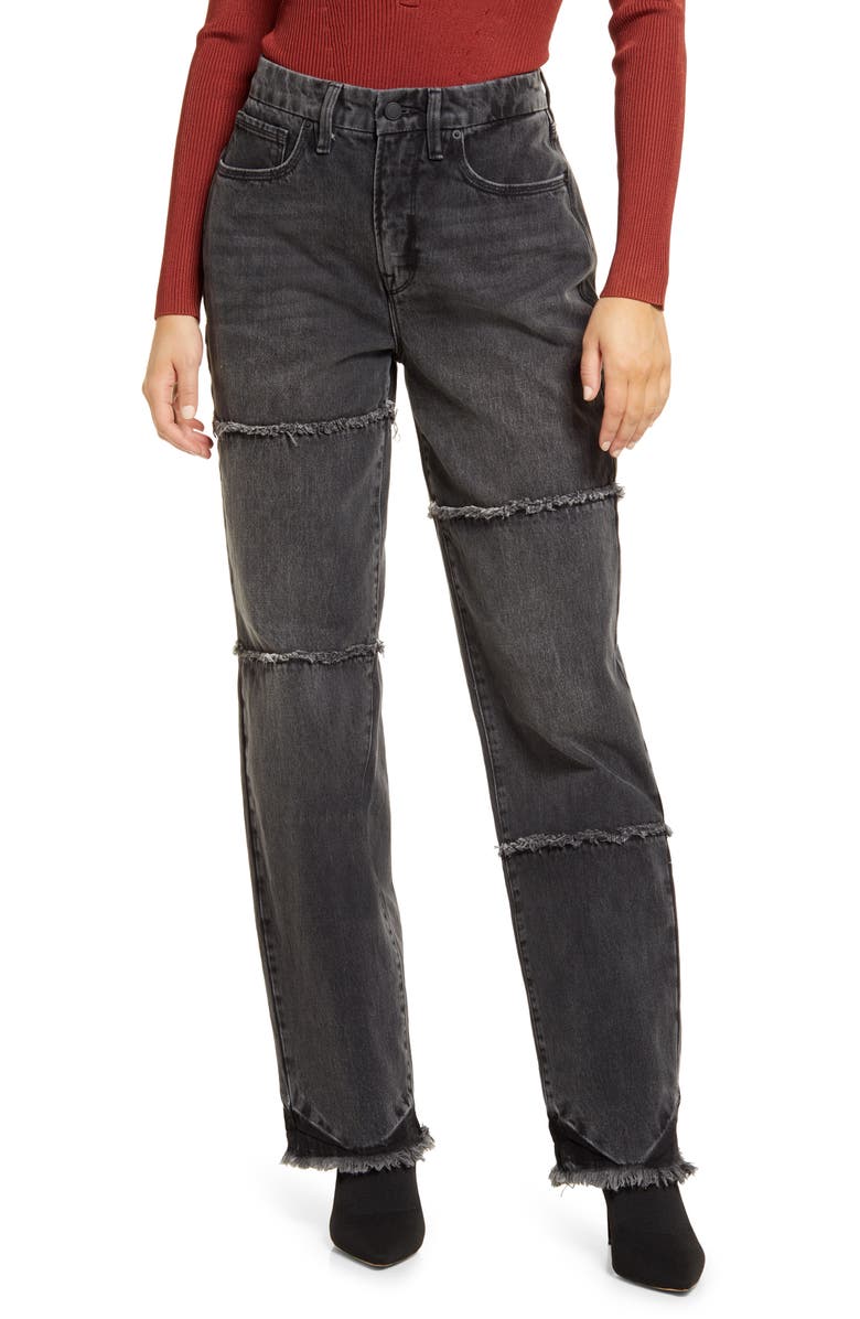 Good American Good '90s Fray Hem Straight Leg Jeans, Main, color,