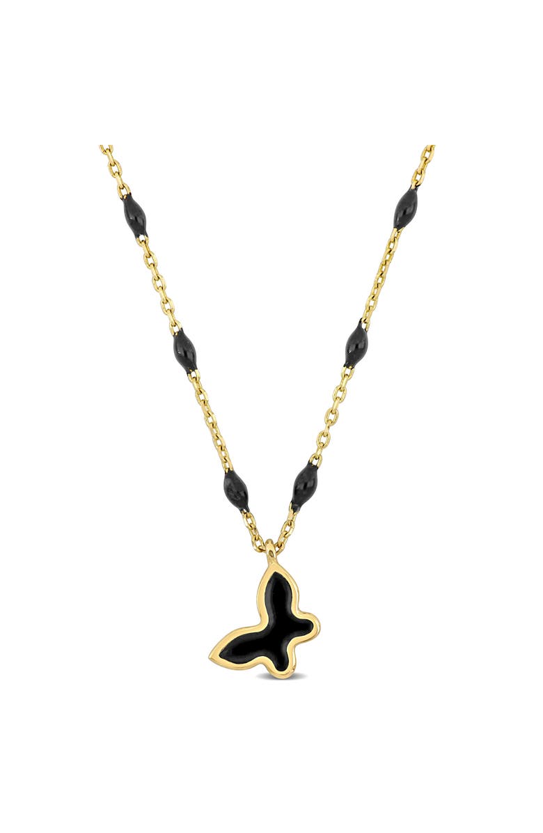Julianna B. Enamel Butterfly Station Necklace 14K Gold, Main, color, Black