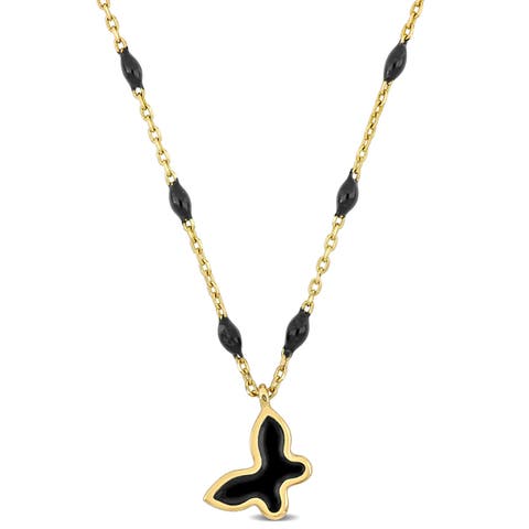 Enamel Butterfly Station Necklace 14K Gold