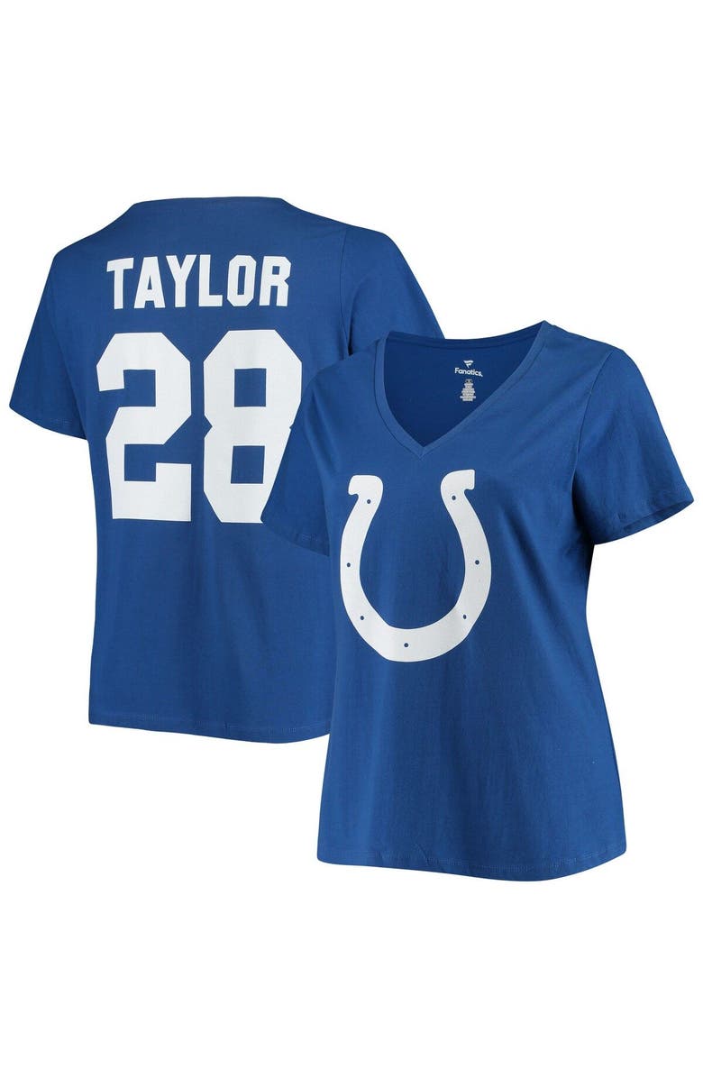 FANATICS Women's Jonathan Taylor Royal Indianapolis Colts Plus Size Fair Catch Name & Number V-Neck T-Shirt, Main, color,