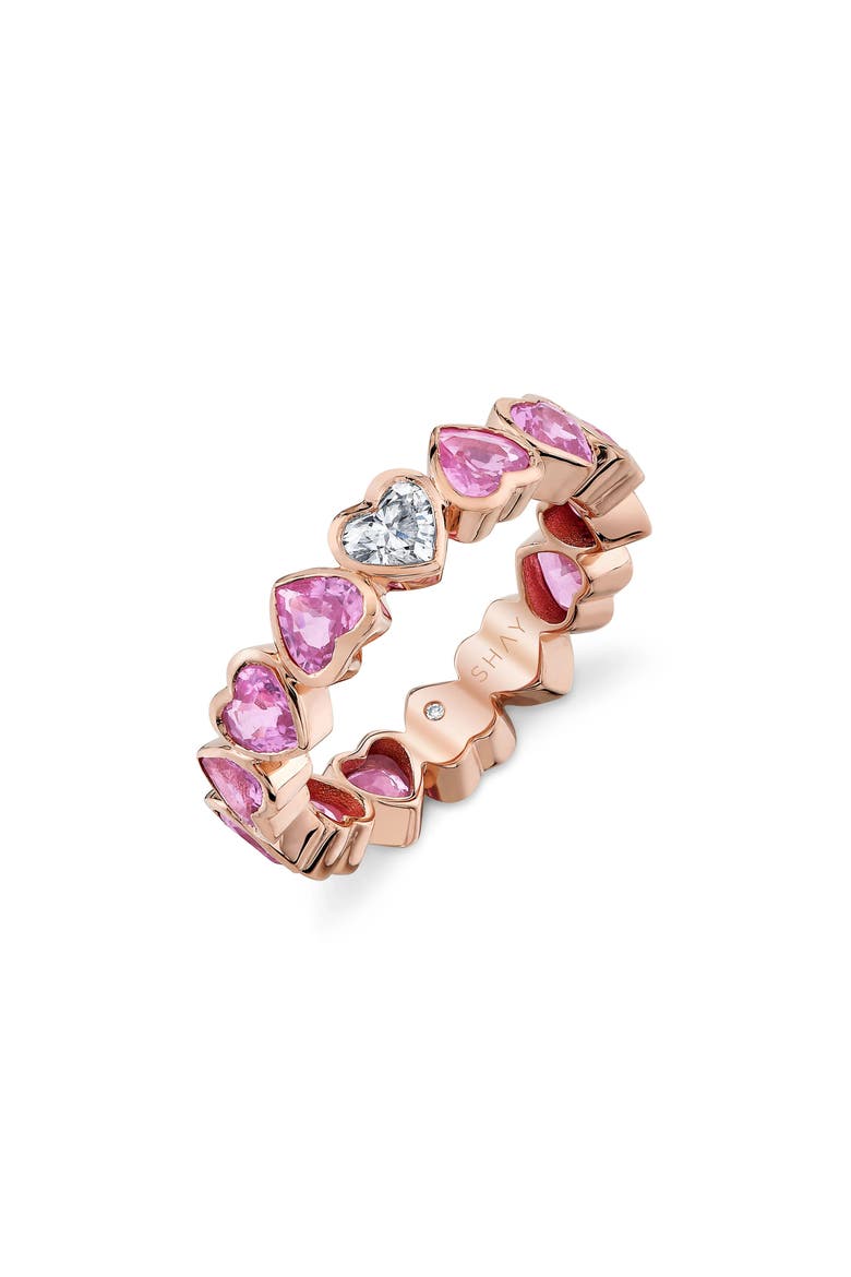 18K Gold Pink Sapphire & Diamond Bezel Heart Ring, Main, color, ROSE GOLD