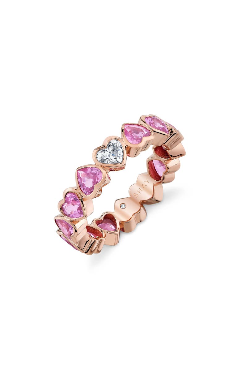 SHAY 18K Gold Pink Sapphire & Diamond Bezel Heart Ring, Main, color, Rose Gold