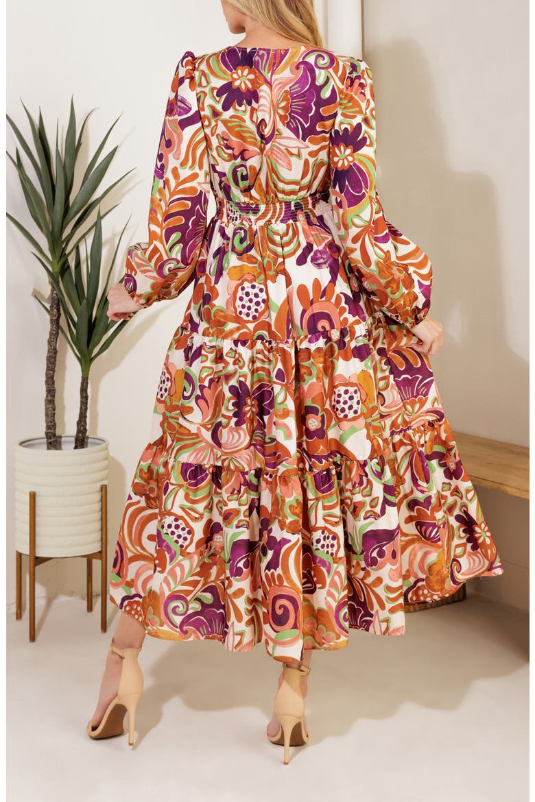 Long Sleeve Tiered Midi Dress, Alternate, color, IVORY RUST