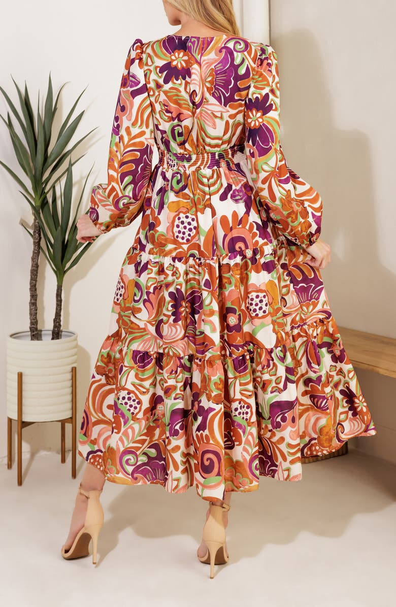 FLYING TOMATO Long Sleeve Tiered Midi Dress, Alternate, color, Ivory Rust