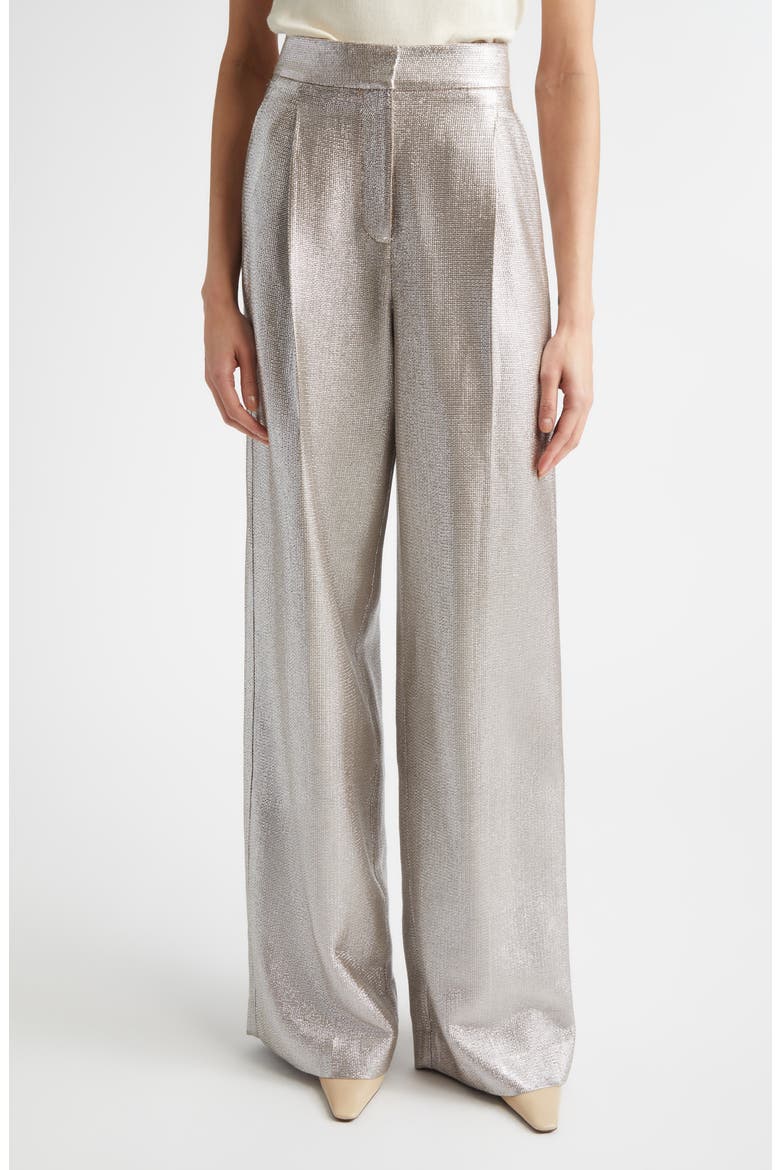 Pleat Front Lamé Suiting Trousers, Main, color, ANTIQUE SILVER