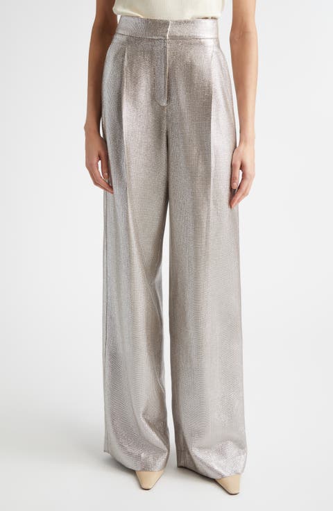 Pleat Front Lamé Suiting Trousers