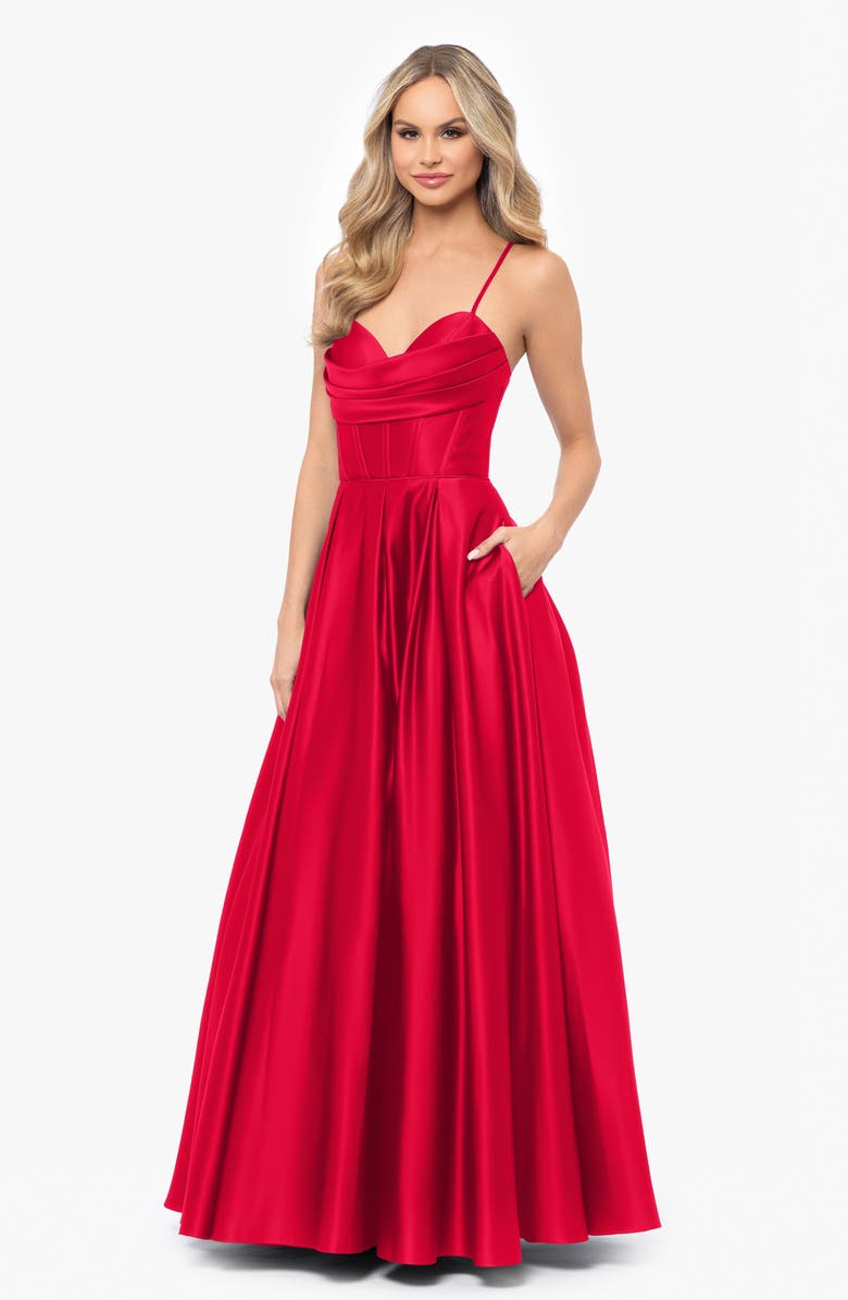 Blondie Nites Corset Bodice Satin A-Line Gown, Alternate, color,
