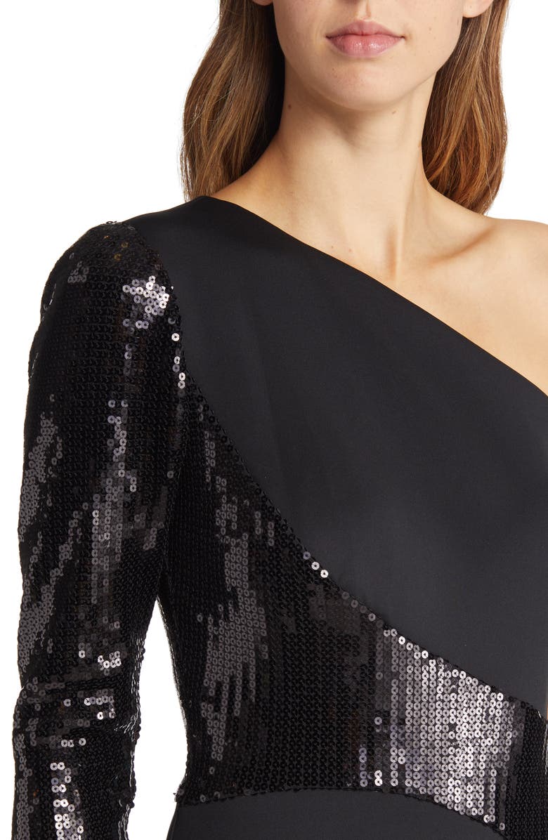 SHO by Tadashi Shoji Sequin One-Shoulder Scuba Dress, Alternate, color, 