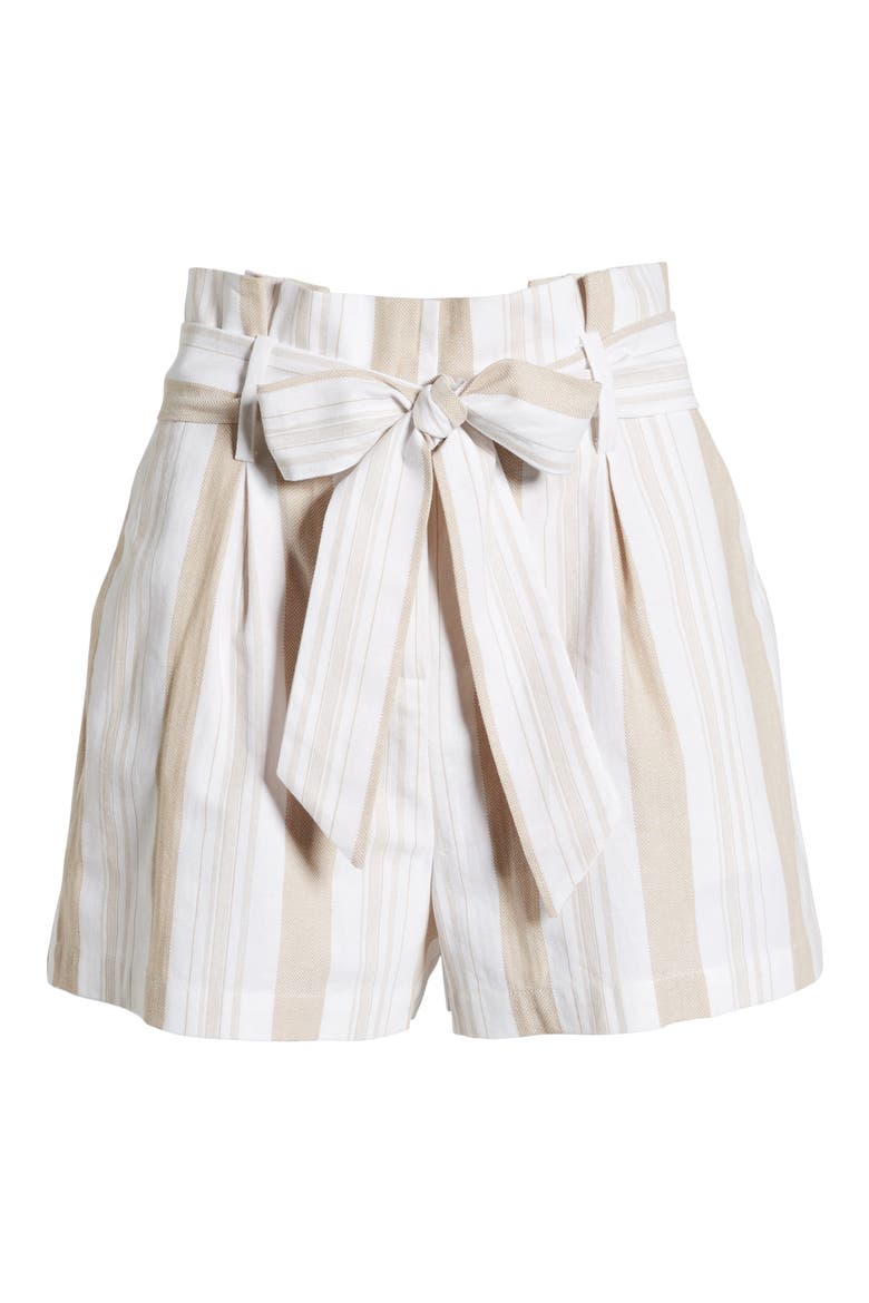 Belted Stripe Paperbag Waist Shorts, Alternate, color, KHAKI STRIPE