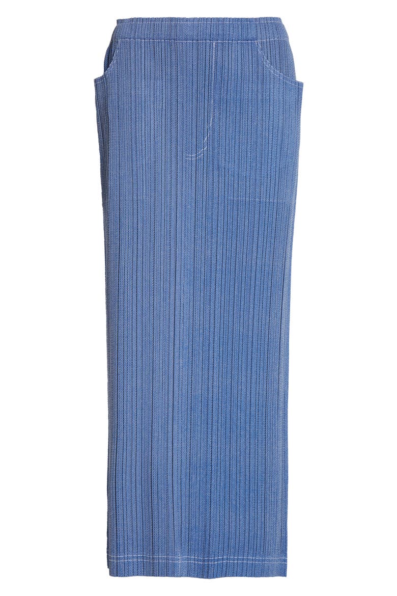 Trompe l'Oeil Pleated Midi Skirt, Alternate, color, BLUE