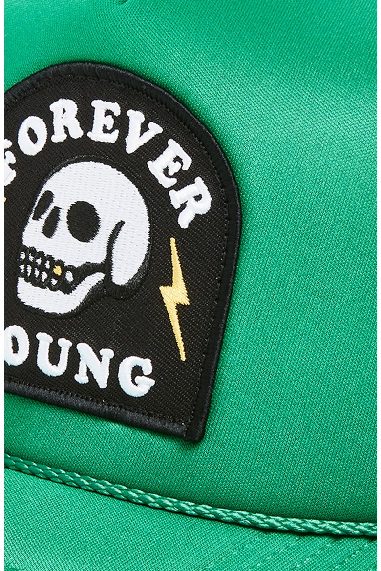 Forever Young Patch Trucker Hat, Alternate, color, KELLY