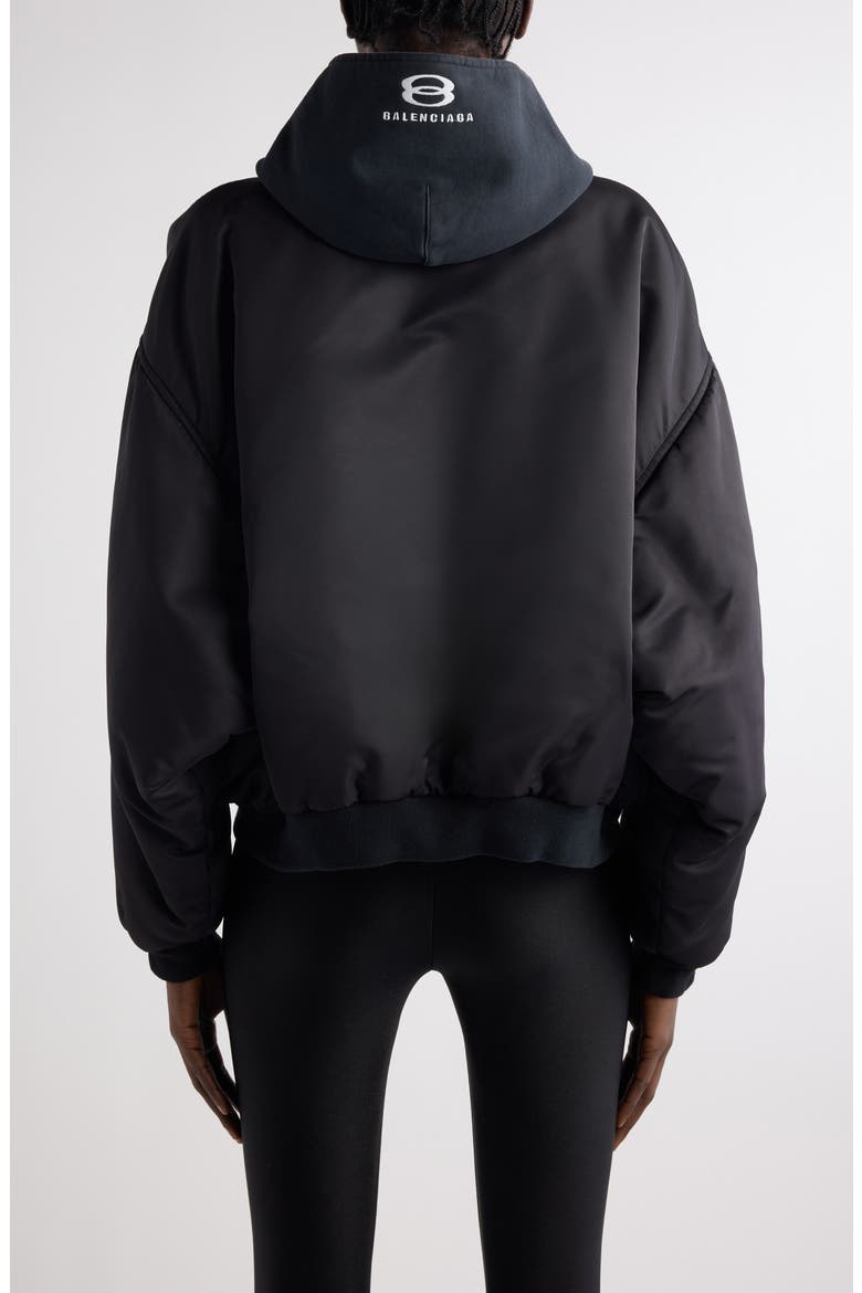 Hooded Nylon Bomber Jacket, Alternate, color, BLACK