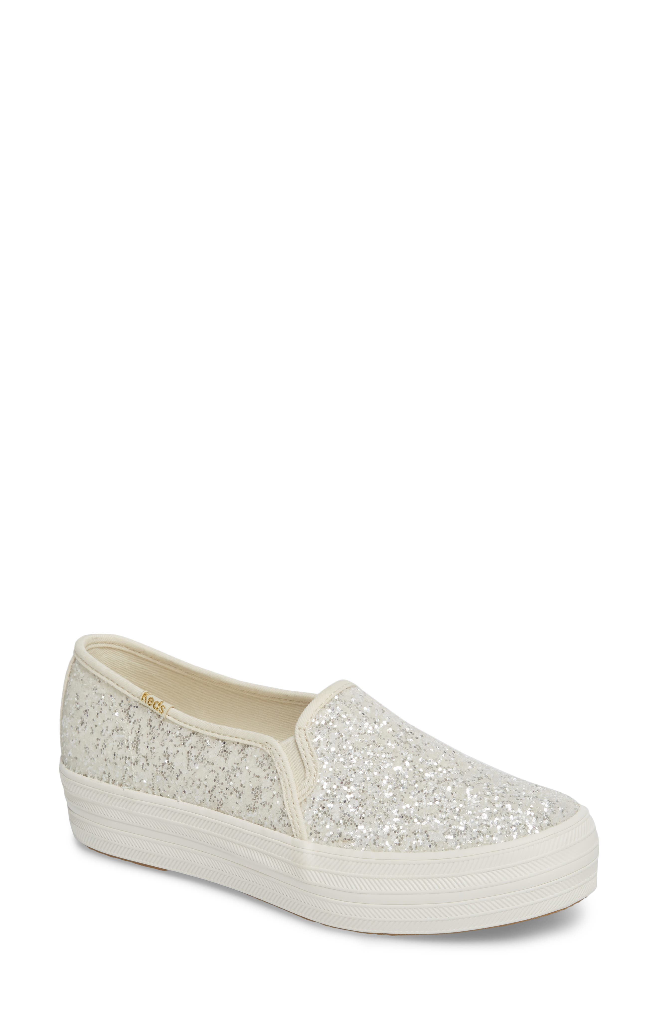 triple decker glitter slip-on sneaker, Main, color, CREAM