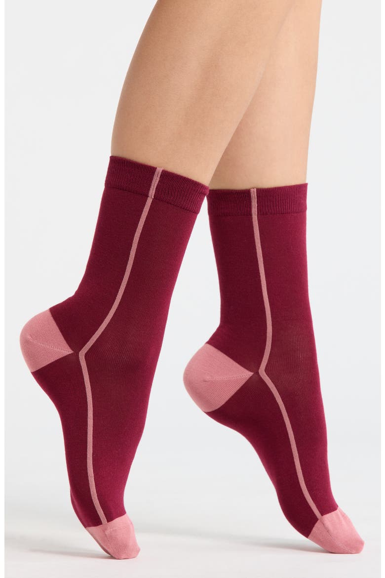Everyday Flat Knit Crew Socks, Main, color, BURGUNDY- PINK