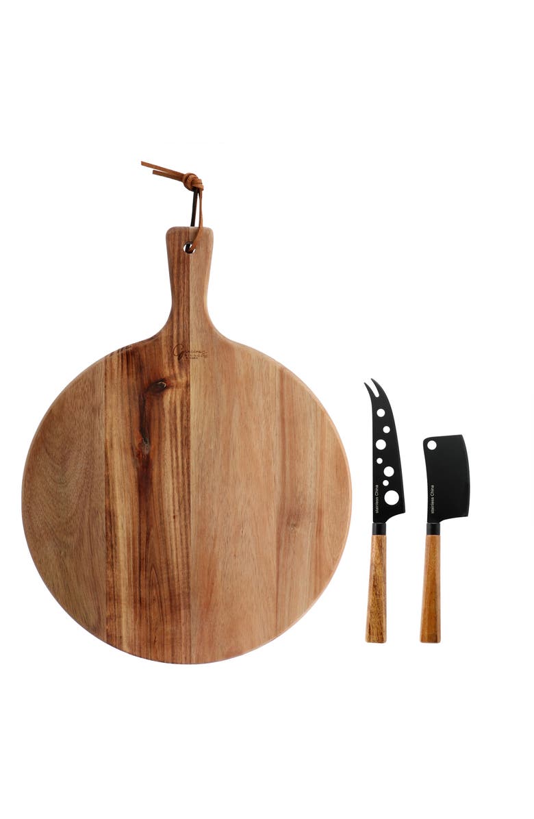Gibson Elite 3 Piece Acacia Wood Charcuterie Serving Board and Cheese Knife Set, Main, color, Brown