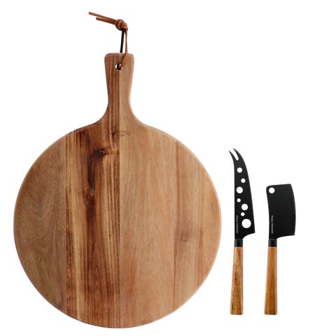 3 Piece Acacia Wood Charcuterie Serving Board and Cheese Knife Set