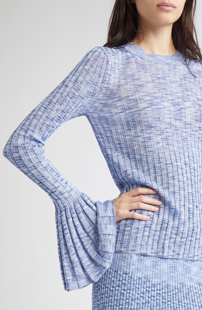 Zimmermann Hypnotic Bell Sleeve Mouliné Rib Sweater, Alternate, color, Blue Multi