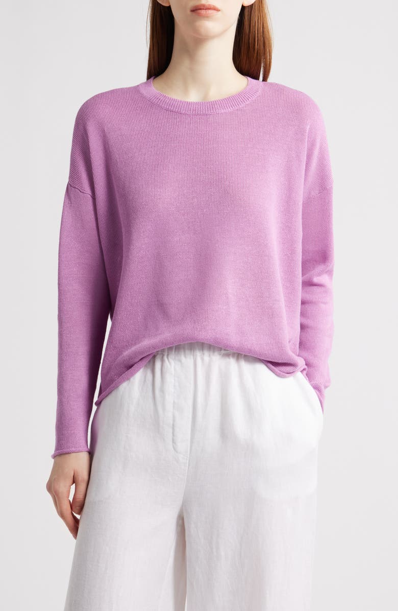 Eileen Fisher Crewneck Organic Linen & Organic Cotton Sweater, Main, color, French Lilac
